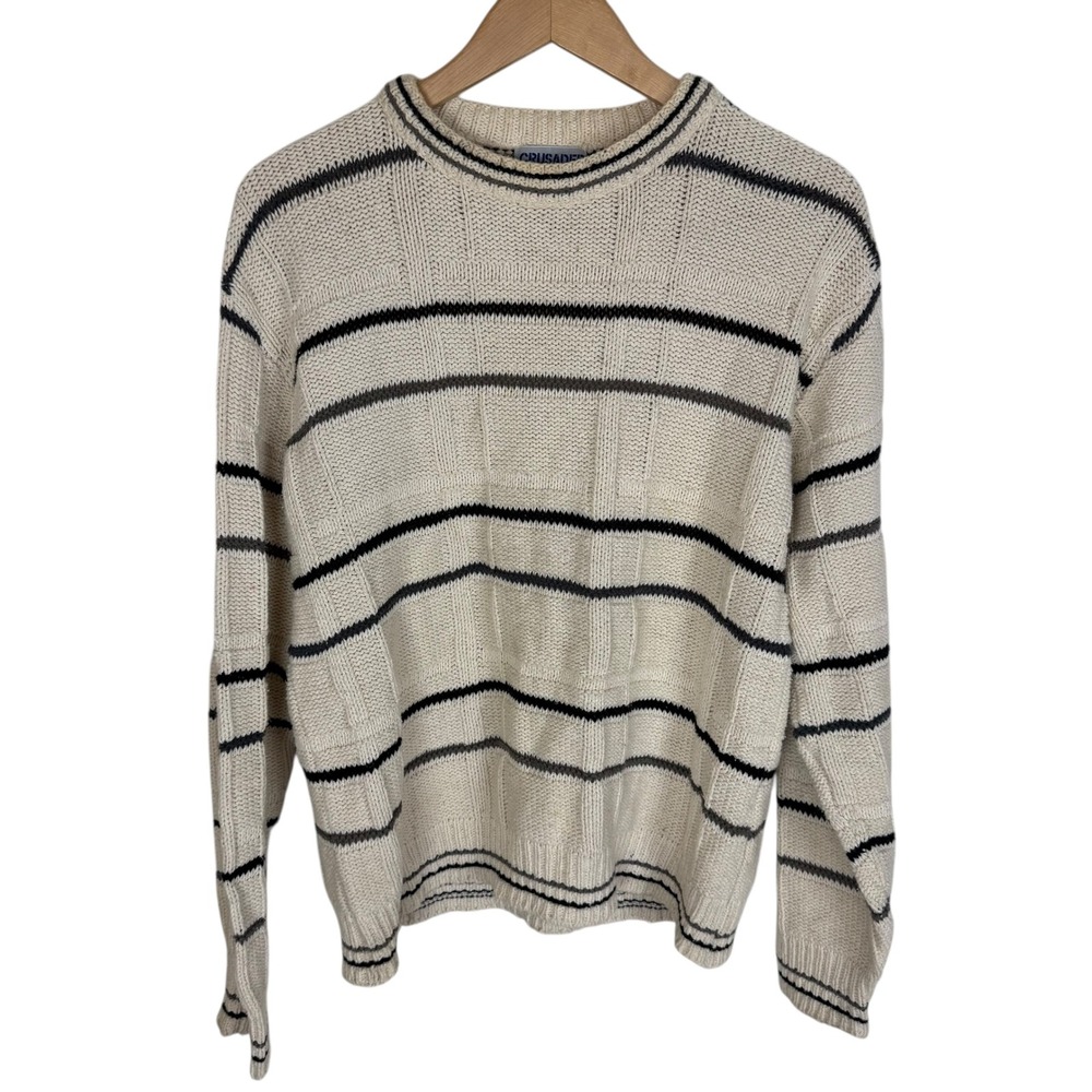 Vintage Crusader Reef Mens Medium Striped Textured Cotton Crewneck Sweater USA - Picture 1 of 8